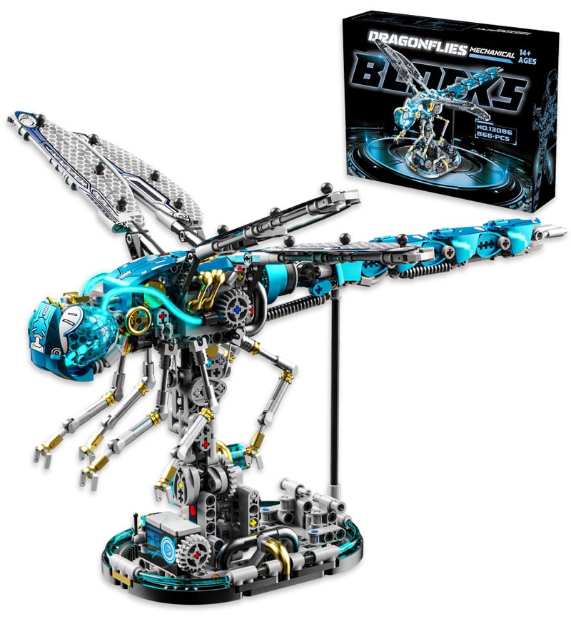 Loyratche Mechanical Dragonfly Building Blocks for Adults, Compatible with Lego, Insect Animal World Model with Light & Display Stand, Educational STEM Toys for Teens Home or Office DÃ©cor (866PCS) - Image 1