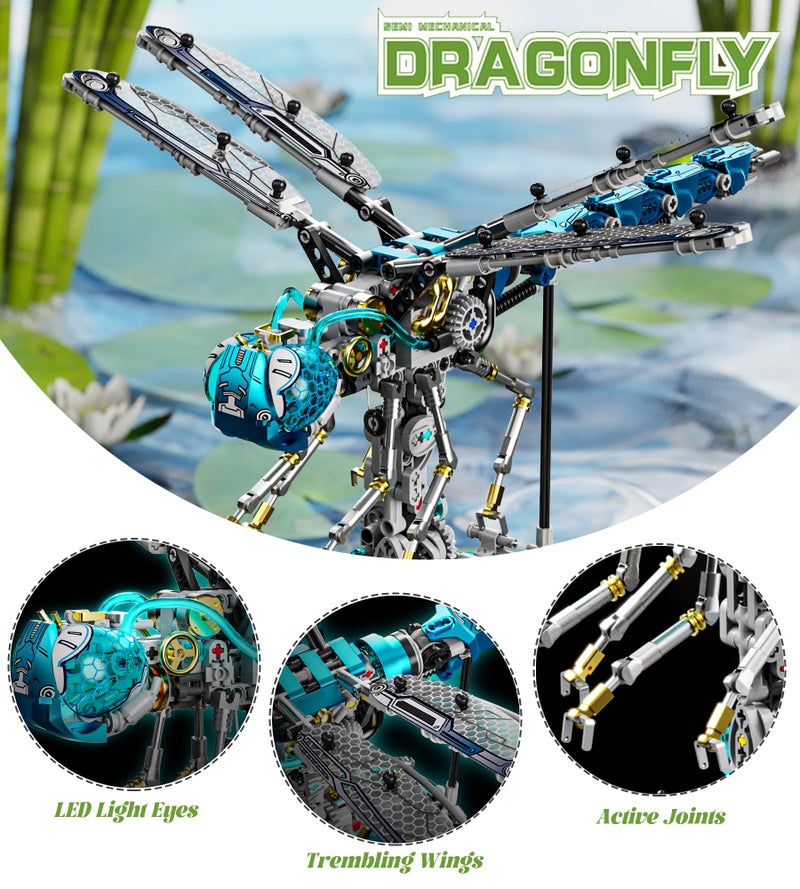 Loyratche Mechanical Dragonfly Building Blocks for Adults, Compatible with Lego, Insect Animal World Model with Light & Display Stand, Educational STEM Toys for Teens Home or Office DÃ©cor (866PCS) - Image 2