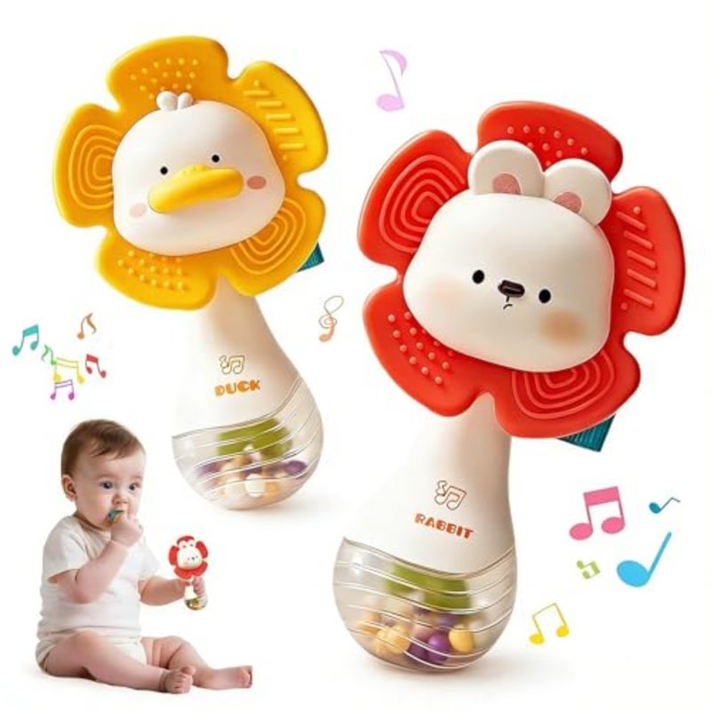 Baby Rattles, 2 PCS Toy, Baby Toy Sensory Toys with Beads Grasping Shaker, Baby Must Haves Montessori Toys Babies Gifts - Image 1