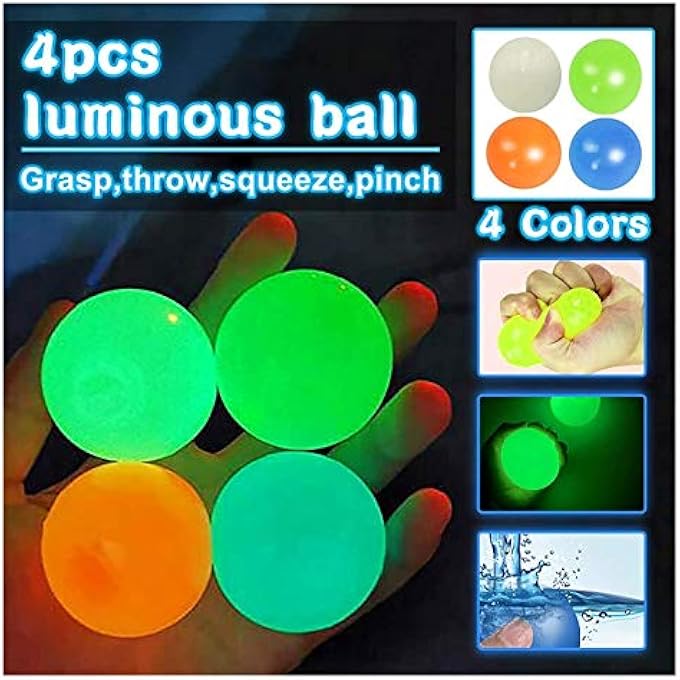 Balls Fluorescent wall sticking sticking target decompression, sticking wall , 1/2/3/4 PCS sticky stress creeps and glows in the dark, used for ADHD, OCD, anxiety (4) (Size : 45mm) - Image 2