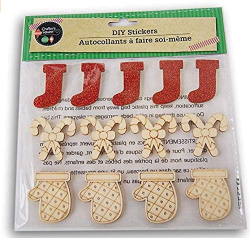 Greenbrier DIY Christmas Theme Craft Wood Stickers Stocking Candy Cane Mitten 12 Count