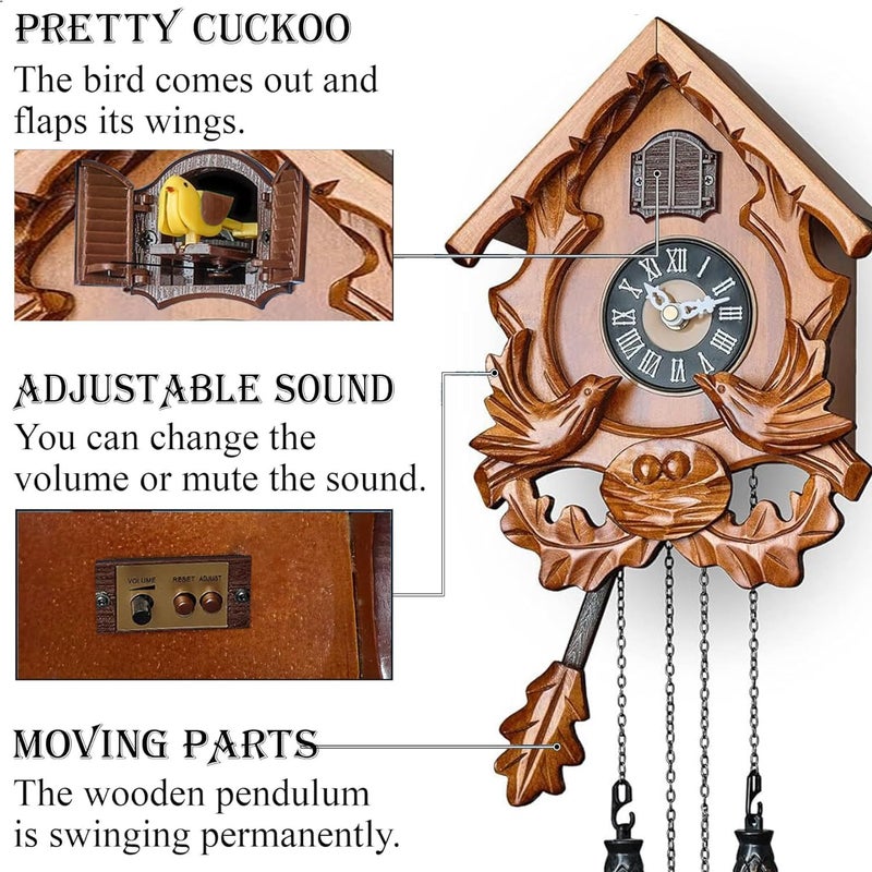 POBKING Cuckoo Clock with Night Mode, Singing Bird and Carved Wood Decorations - Image 1