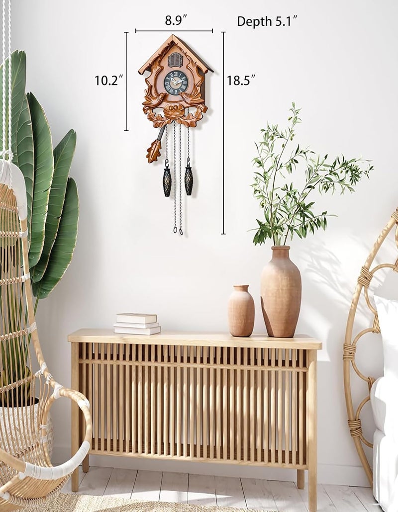 POBKING Cuckoo Clock with Night Mode, Singing Bird and Carved Wood Decorations - Image 3