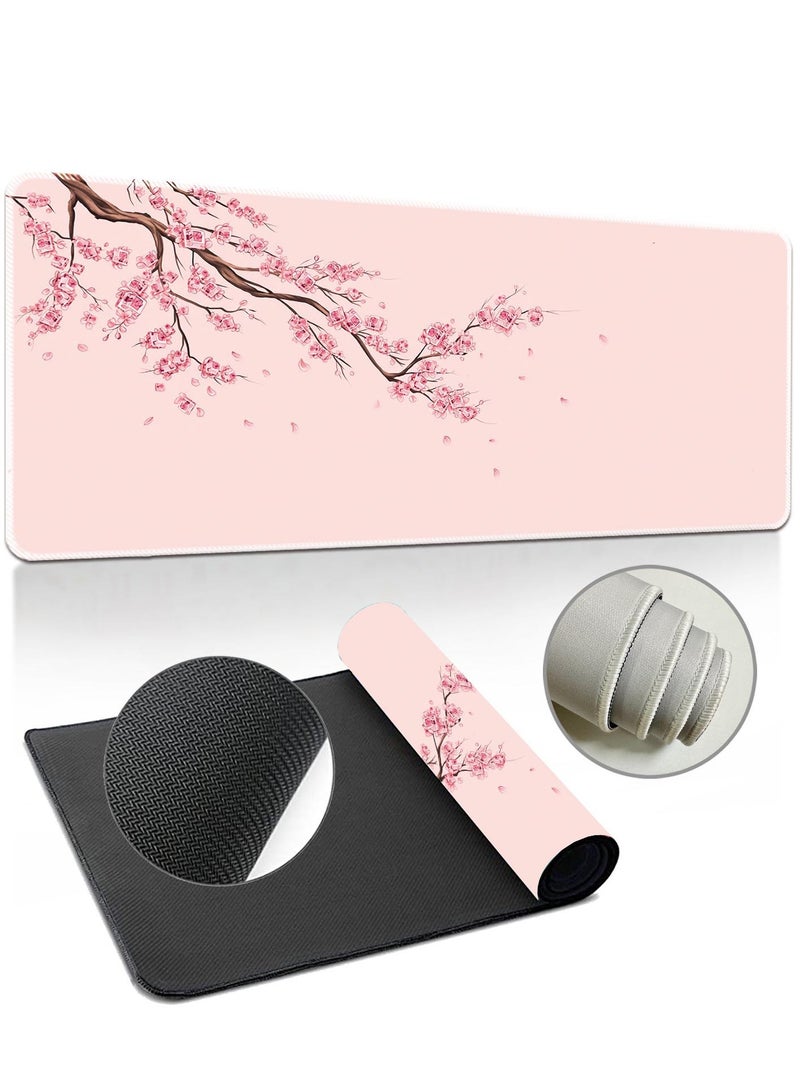 Pink Large Mouse Pad For Desktop 900x400x3mm Extended Keyboard Pad Gaming Mouse Pad Non-slip Rubber Base Mouse Pad Desk Accessories Ladies Desk Storage Box Cherry Blossom  - Image 3