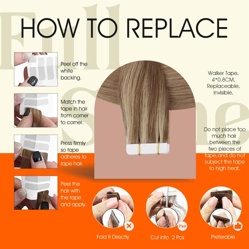 Full Shine Remy Tape in Human Hair Extensions 18Inch Double Sided Tape in Extensions Color 10/16/16 Balayage Seamless Skin Weft Long Hair 50Gram 20Pcs for Wedding Add Length Straight - Image 5