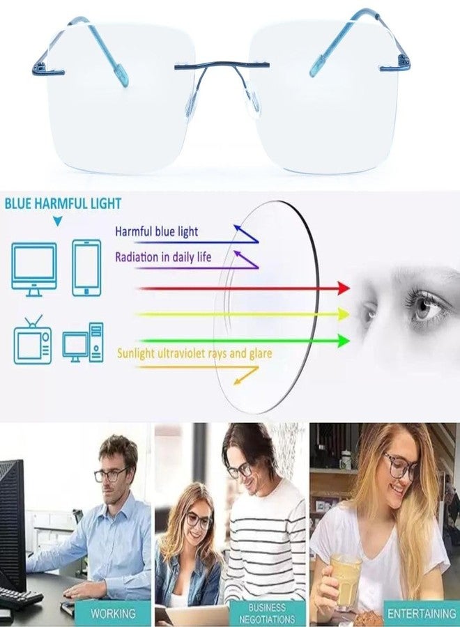 ريديكس نظارات ريدكس زيرو باور للكمبيوتر، مضادة للوهج، تحجب الأشعة الضارة، بدون إطار، مستطيلة الشكل (أزرق) - Image 3