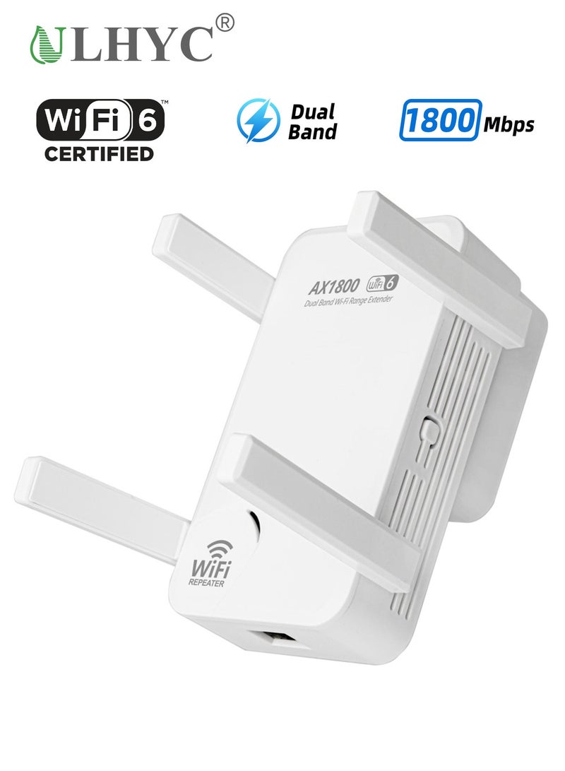 ULHYC AC1800 Dual-Band WiFi6 Extender | 1800Mbps High Speed Wireless Repeater | 2.4GHz & 5GHz Signal Booster | Expands Whole Home Coverage | Compatible with All Routers | Easy Setup - Image 1