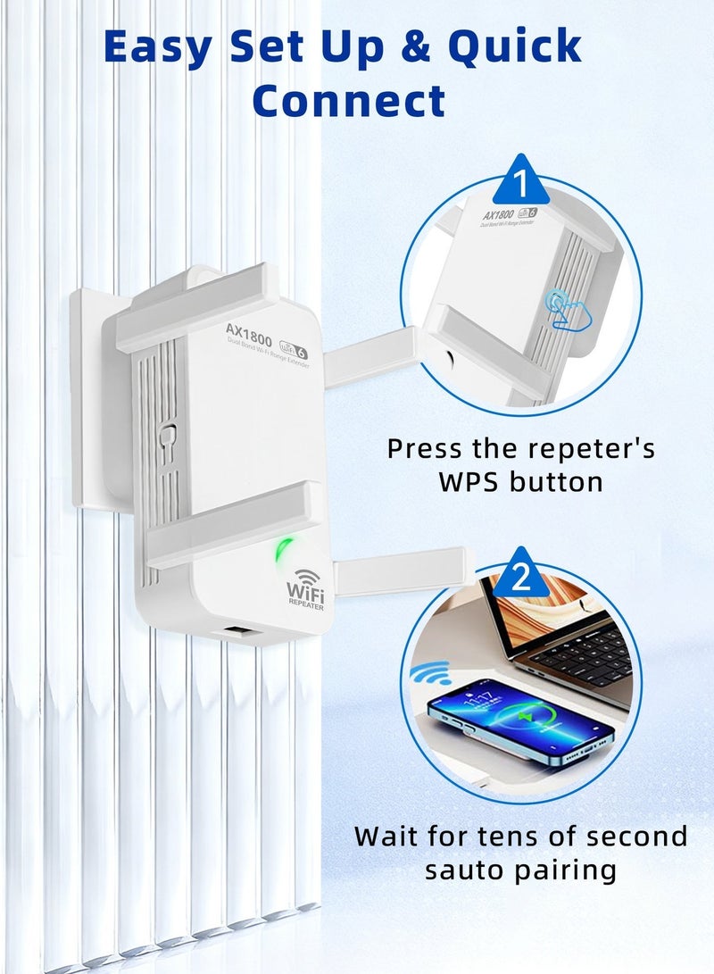 ULHYC AC1800 Dual-Band WiFi6 Extender | 1800Mbps High Speed Wireless Repeater | 2.4GHz & 5GHz Signal Booster | Expands Whole Home Coverage | Compatible with All Routers | Easy Setup - Image 3