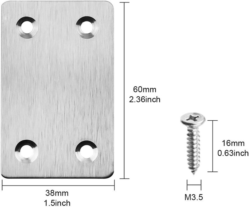 TOPPROS Pack of 20 Flat Metal Straight Brace Bracket 0.06inch Thickness Metal Flat Straight Mending Plates Fixing Corner Brace ,2.4inch x 1.5 inch - Image 3