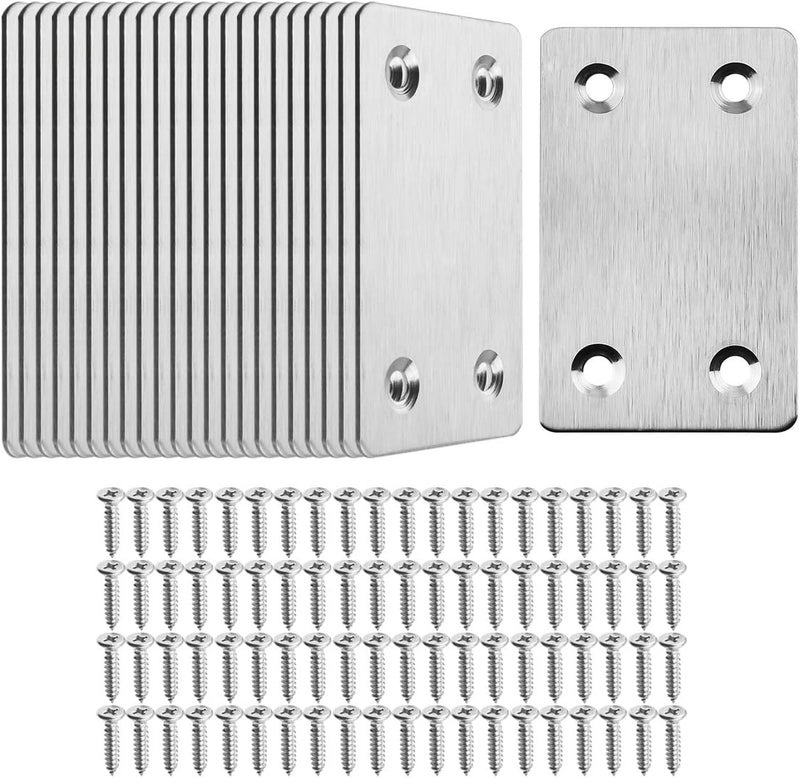 TOPPROS Pack of 20 Flat Metal Straight Brace Bracket 0.06inch Thickness Metal Flat Straight Mending Plates Fixing Corner Brace ,2.4inch x 1.5 inch - Image 1