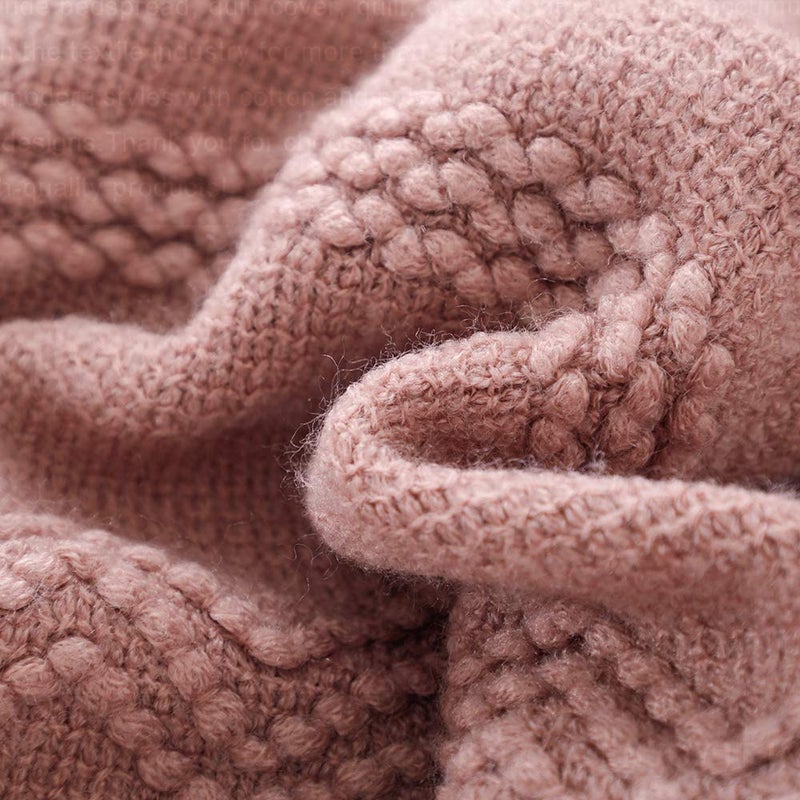 BOURINA Coral Pink Throw Blanket 50x60 Inches Throw Textured Solid Soft Sofa Couch Decorative Knit Blanket - Image 5