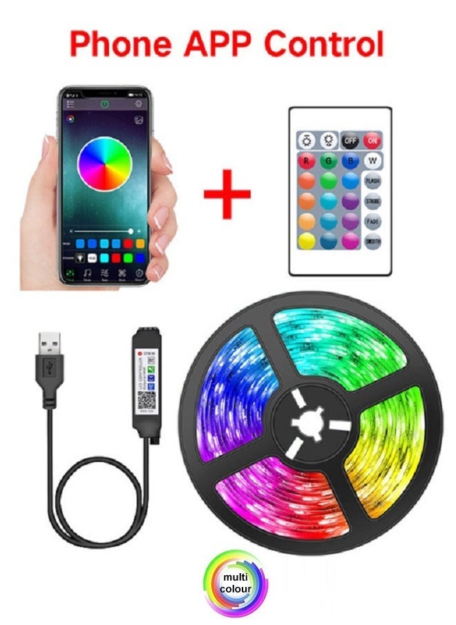 ELTRAZONE 5M Flexible Smart Bluetooth RGB LED Neon Strip Light Sync to Music Lighting for Home Decor Kitchen Bedroom Car Bike Hotel Outdoor Parties Garden Desktop Decoration Mobile App Control USB Powered  - Image 1