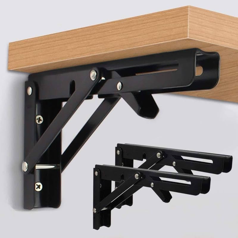 KLIVE L Clamp for Wood Shelf Brackets Heavy Duty Metal Collapsible Shelf Bracket Foldable Shelf Bracket Hinge Space Saving for Bench Table12 INCH4PCS - Image 1