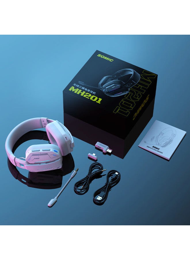 Somic Mh201 E-sports Grade 2.4g Zero-lag Tri-mode Gaming Headset, Wireless Bluetooth Mobile Desktop Computer Noise-cancelling Headphones, Over-ear, 7.1 Headset With Sound Positioning, White - Image 2