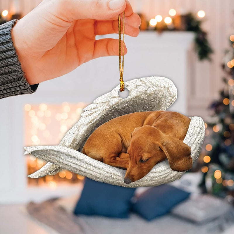 Talataca Dachshund Sleeping Angel Wing Car Ornament - 2D Flat Rear View Mirror Decoration - Image 5