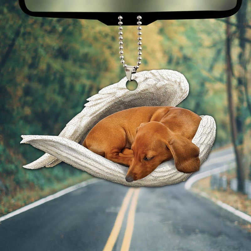 Talataca Dachshund Sleeping Angel Wing Car Ornament - 2D Flat Rear View Mirror Decoration - Image 3