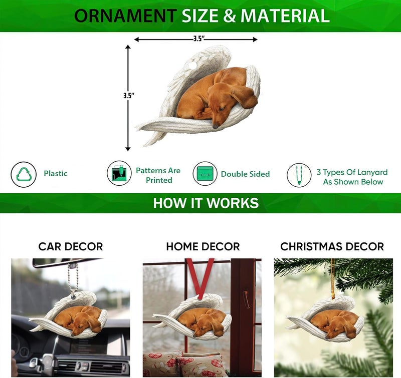 Talataca Dachshund Sleeping Angel Wing Car Ornament - 2D Flat Rear View Mirror Decoration - Image 2