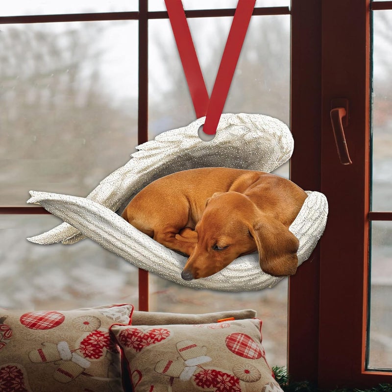Talataca Dachshund Sleeping Angel Wing Car Ornament - 2D Flat Rear View Mirror Decoration - Image 4