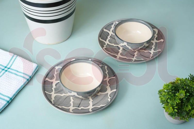 FS COOL Hand Painted Ceramic Plates and Bowls with Vibrant Color Set of 2 Plates 8 Inch with Set of 2 Bowls 200 Ml 10 Cm Dishwasher Microwave Safe for Serving Noodles Snacks Soups Grey - Image 5