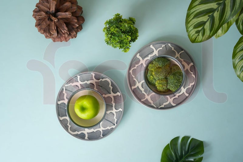 FS COOL Hand Painted Ceramic Plates and Bowls with Vibrant Color Set of 2 Plates 8 Inch with Set of 2 Bowls 200 Ml 10 Cm Dishwasher Microwave Safe for Serving Noodles Snacks Soups Grey - Image 3
