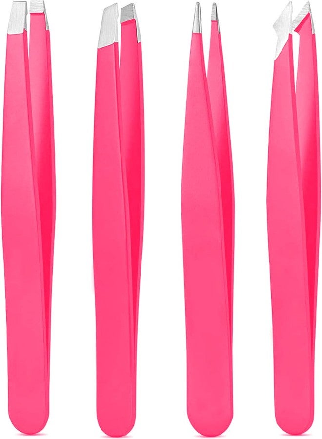 Derlaier Tweezers Set, High Precision Stainless Steel Eyebrow Tweezers for Facial Hair, Inward Growing Hair and Splinter Remover Kit, Suitable for Women and Men, 4-Piece Set. (pink) - Image 1