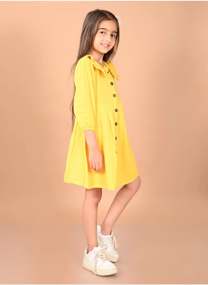 ليلك Light Yellow Dresses Straight Fit made from Cotton featuring Self Design design and Round Neck neckline - Perfect for Festive!