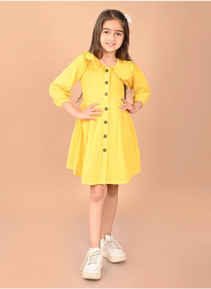 ليلك Light Yellow Dresses Straight Fit made from Cotton featuring Self Design design and Round Neck neckline - Perfect for Festive!