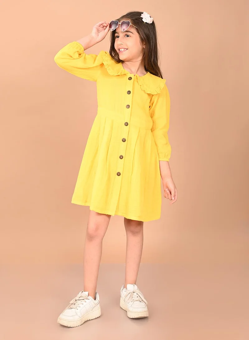 LILPICKS Light Yellow Dresses Straight Fit made from Cotton featuring Self Design design and Round Neck neckline - Perfect for Festive!