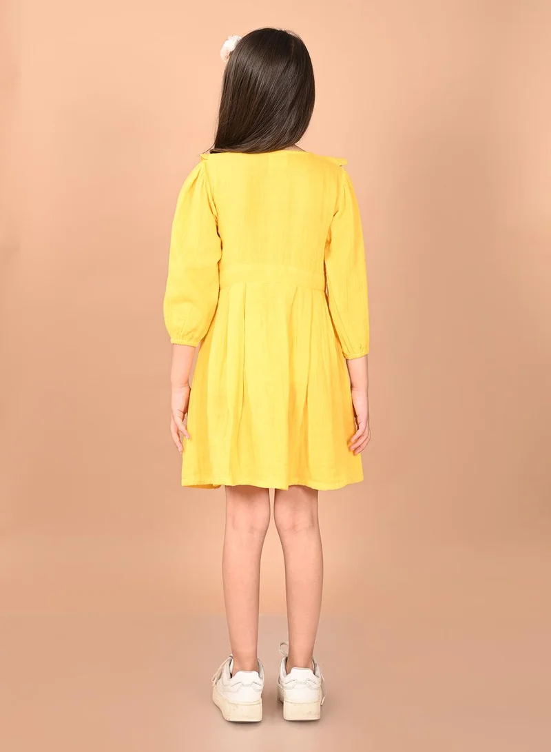 LILPICKS Light Yellow Dresses Straight Fit made from Cotton featuring Self Design design and Round Neck neckline - Perfect for Festive!