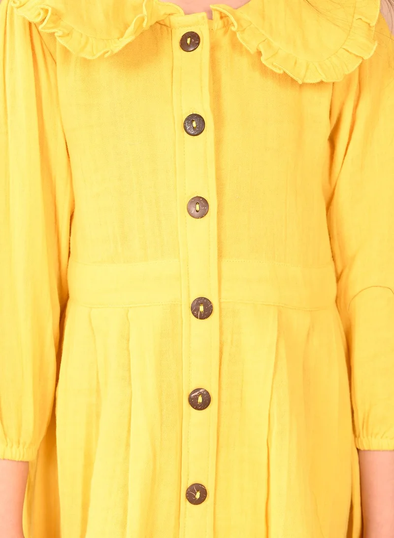 LILPICKS Light Yellow Dresses Straight Fit made from Cotton featuring Self Design design and Round Neck neckline - Perfect for Festive!
