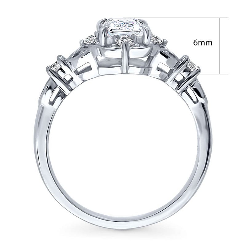 BERRICLE Sterling Silver Halo Wedding Engagement Rings Step Emerald Cut Cubic Zirconia CZ Vintage Inspired Art Deco Ring for Women, Rhodium Plated Size 7 - Image 4