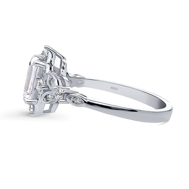 BERRICLE Sterling Silver Halo Wedding Engagement Rings Step Emerald Cut Cubic Zirconia CZ Vintage Inspired Art Deco Ring for Women, Rhodium Plated Size 7 - Image 3