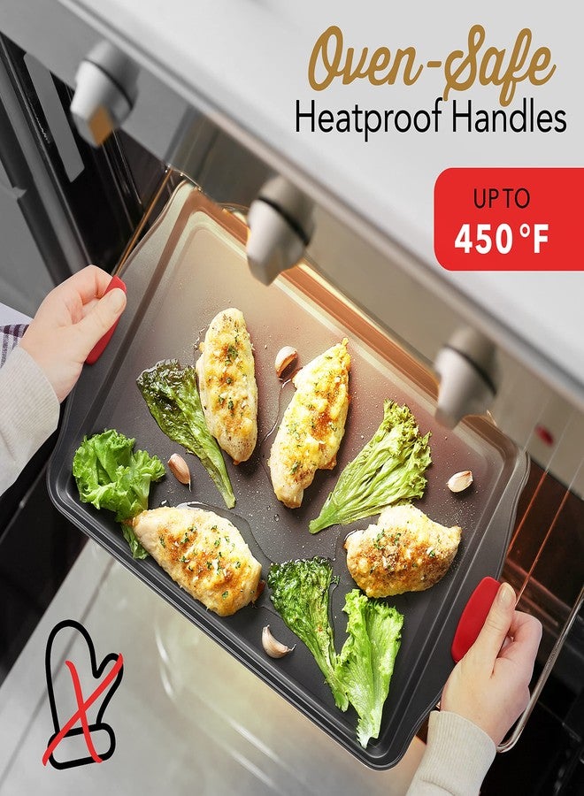 EATEX Baking Sheet Set, 3-Piece Cookie Sheet Set with Silicone Handles, Steel Baking Pans Set, Durable Baking Sheets for Oven, BPA Free Cookie Sheets for Baking Nonstick Set, Sheet Pan - Black Baking Pan - Image 5
