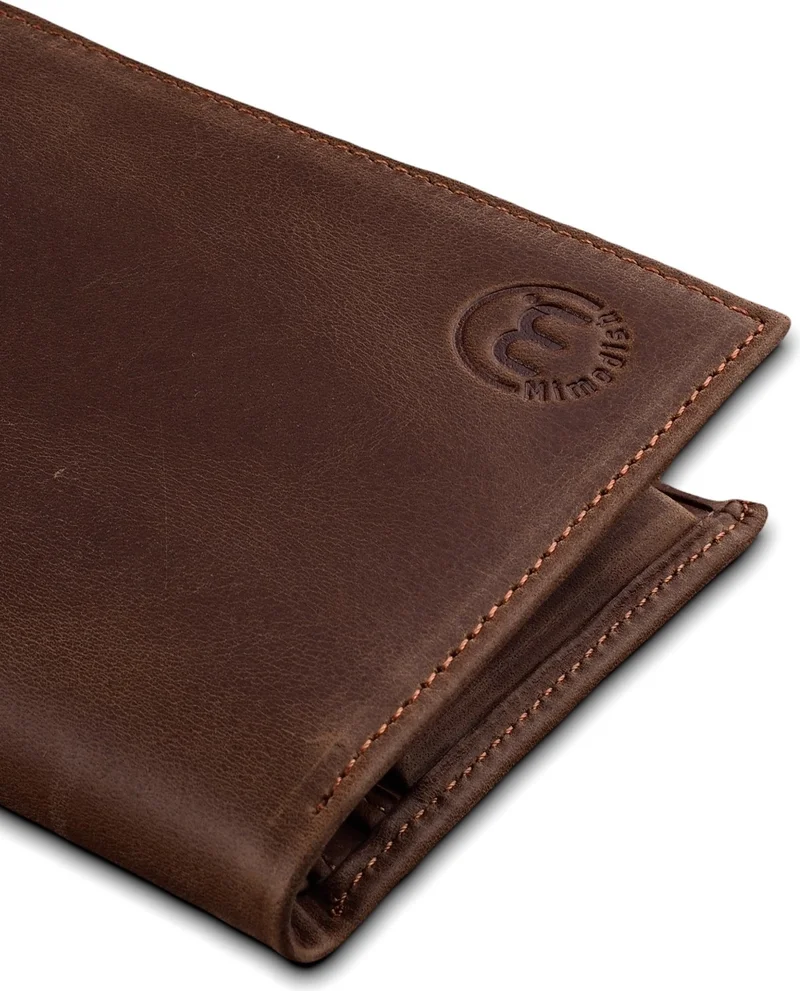 Mimodish 2501 First Class Workmanship Luxury Genuine Real Leather Hidden Coin Pocket Zippered Middle Compartment Gift for Lover Credit Card Holder Milk Coffee Luxury Real Leather Men's Wallet