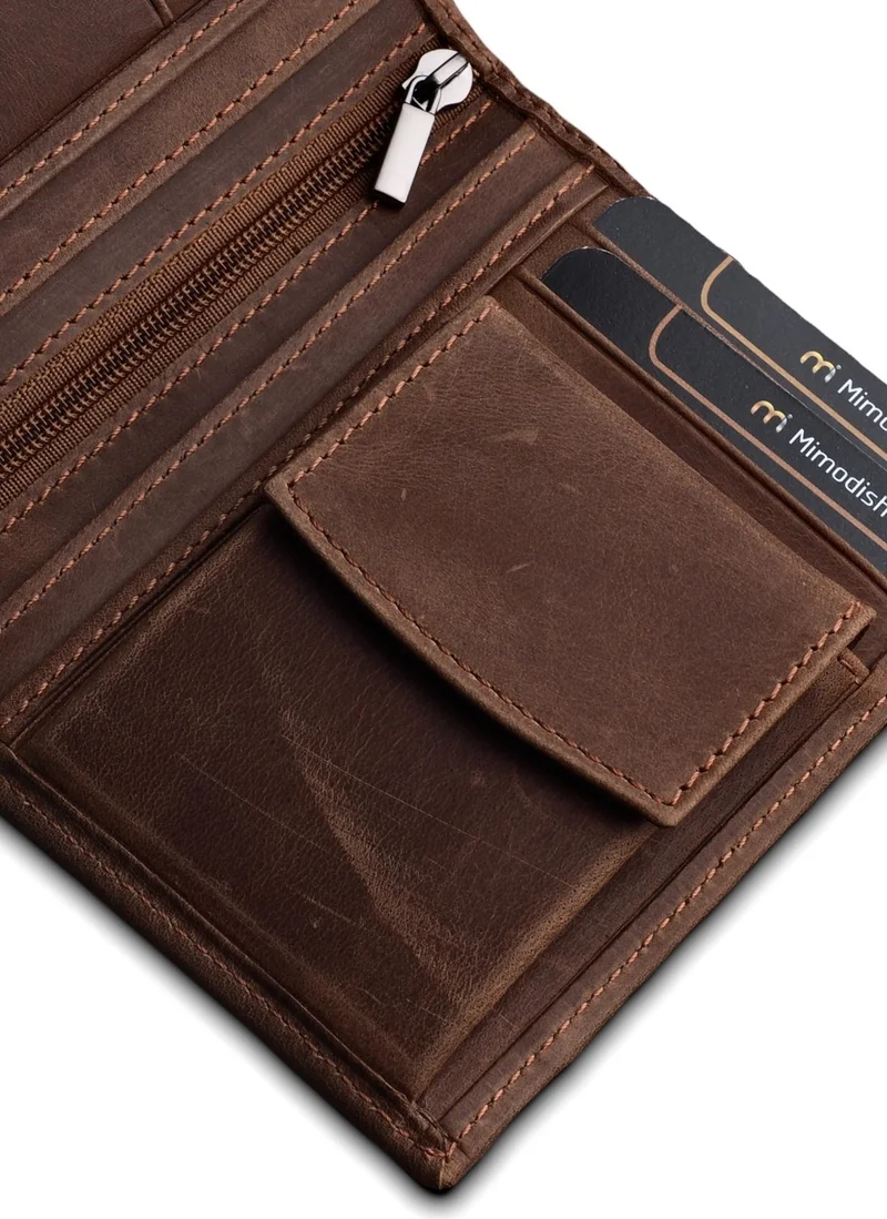 Mimodish 2501 First Class Workmanship Luxury Genuine Real Leather Hidden Coin Pocket Zippered Middle Compartment Gift for Lover Credit Card Holder Milk Coffee Luxury Real Leather Men's Wallet