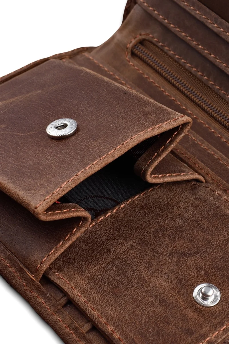 Mimodish 2501 First Class Workmanship Luxury Genuine Real Leather Hidden Coin Pocket Zippered Middle Compartment Gift for Lover Credit Card Holder Milk Coffee Luxury Real Leather Men's Wallet