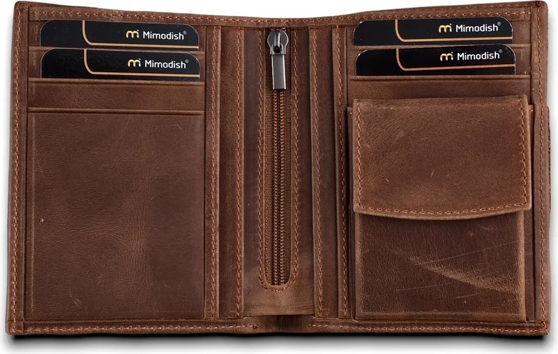 Mimodish 2501 First Class Workmanship Luxury Genuine Real Leather Hidden Coin Pocket Zippered Middle Compartment Gift for Lover Credit Card Holder Milk Coffee Luxury Real Leather Men's Wallet