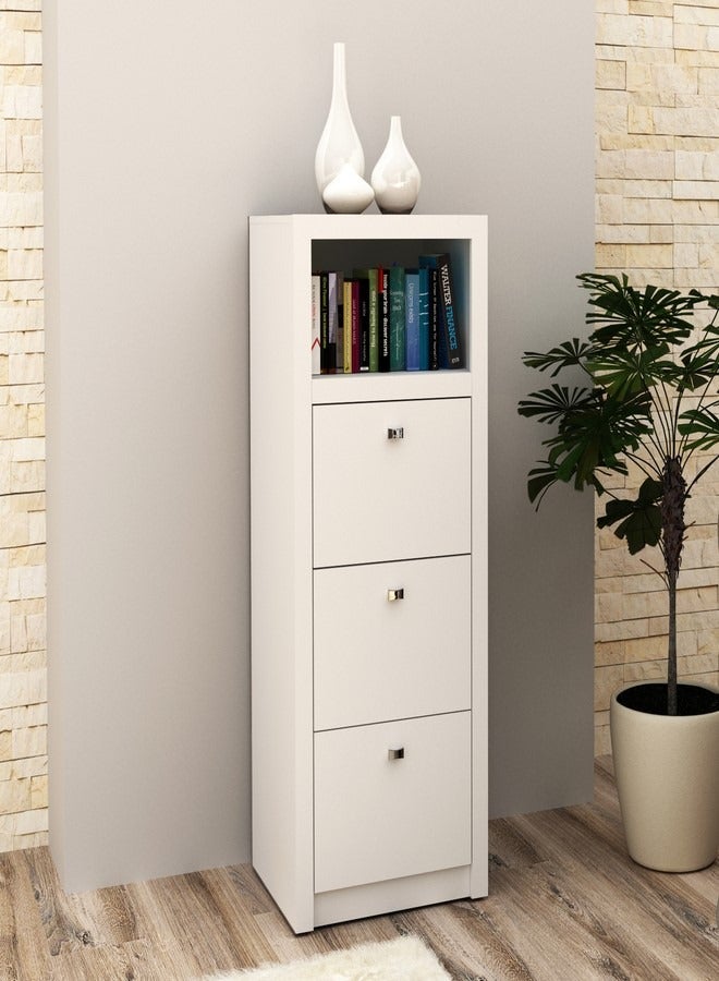 Tecnomobili Drawer 3 Layer and Shelve Furniture for Home, Office, Living Room, .132.5x44.5x52.2 cm White Color - Image 1