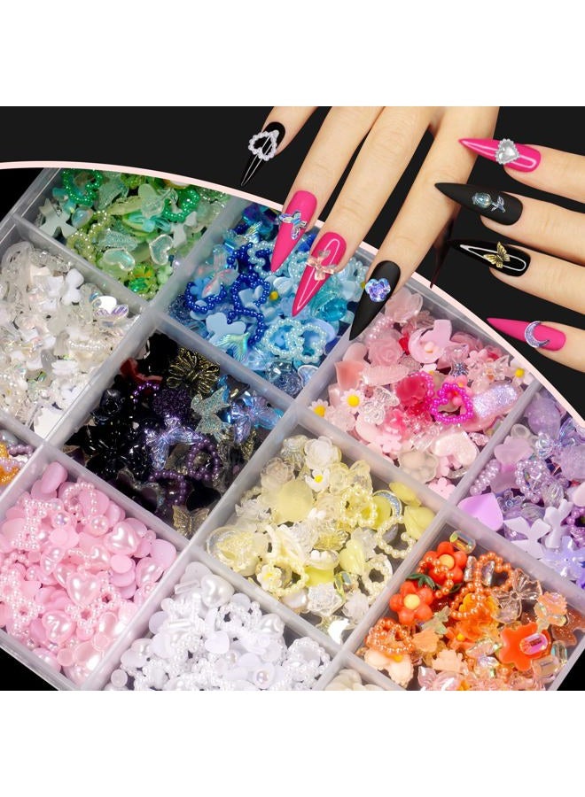 Cesusme 3D Nail Gems And Charms, Mix Color Alloy Charms Assorted Flower Butterfly Bowknot Halloween Jewelry For Acrylic Nails Art Design Diy Crafts Accessories - Image 1