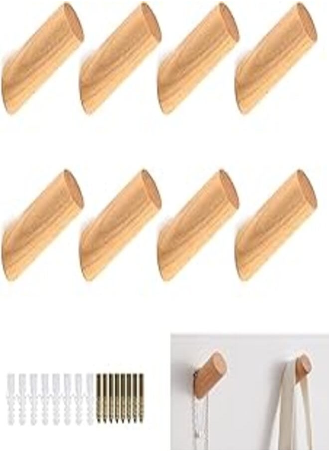 Nakutita Nakutita 8 Pack Wooden Wall Hooks, Wooden Coat Hook, Wood Cylinder Peg Hooks Coat Pegs Wall Mounted Entryway Hat Rack for Hanging Handbags Clothes Hat Scarves in Bedroom Living Room Hallway-8cm 