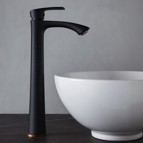 BASSINO Brass Table Top Wash Basin Tap/Stylish Extended Tall Body Pillar Cock/Faucet for Smooth Operation/Long Pillar Cock- 12 inch (Black) - Image 1