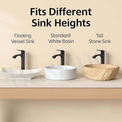 BASSINO Brass Table Top Wash Basin Tap/Stylish Extended Tall Body Pillar Cock/Faucet for Smooth Operation/Long Pillar Cock- 12 inch (Black) - Image 5