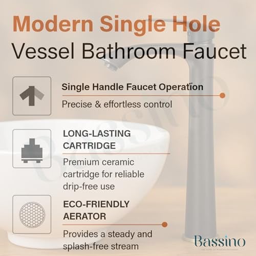 BASSINO Brass Table Top Wash Basin Tap/Stylish Extended Tall Body Pillar Cock/Faucet for Smooth Operation/Long Pillar Cock- 12 inch (Black) - Image 2