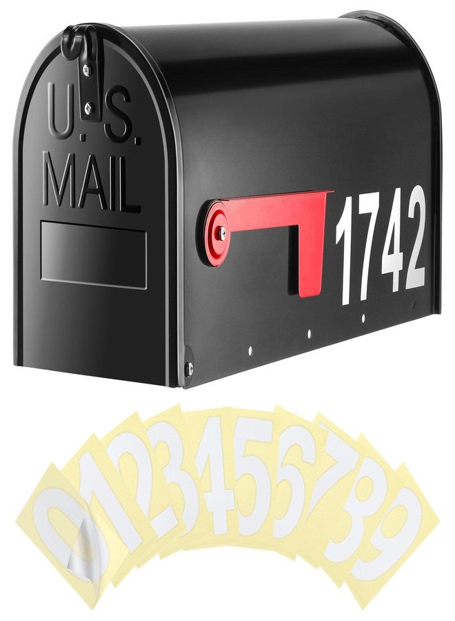 Saillong Galvanized Steel Black Post Mount Mailbox - 5 Sets Reflective Mailbox Number Stickers - Image 1