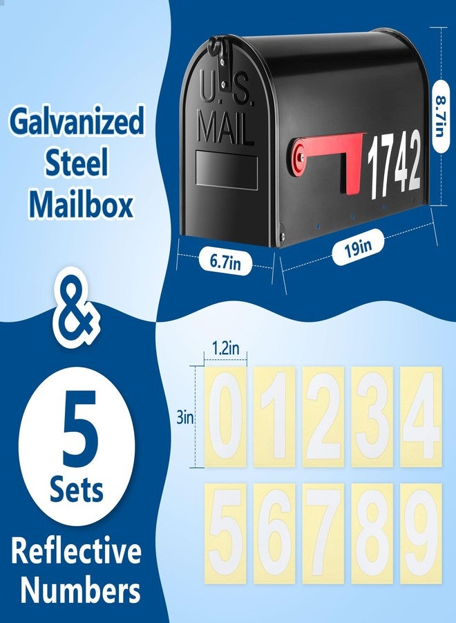 Saillong Galvanized Steel Black Post Mount Mailbox - 5 Sets Reflective Mailbox Number Stickers - Image 3