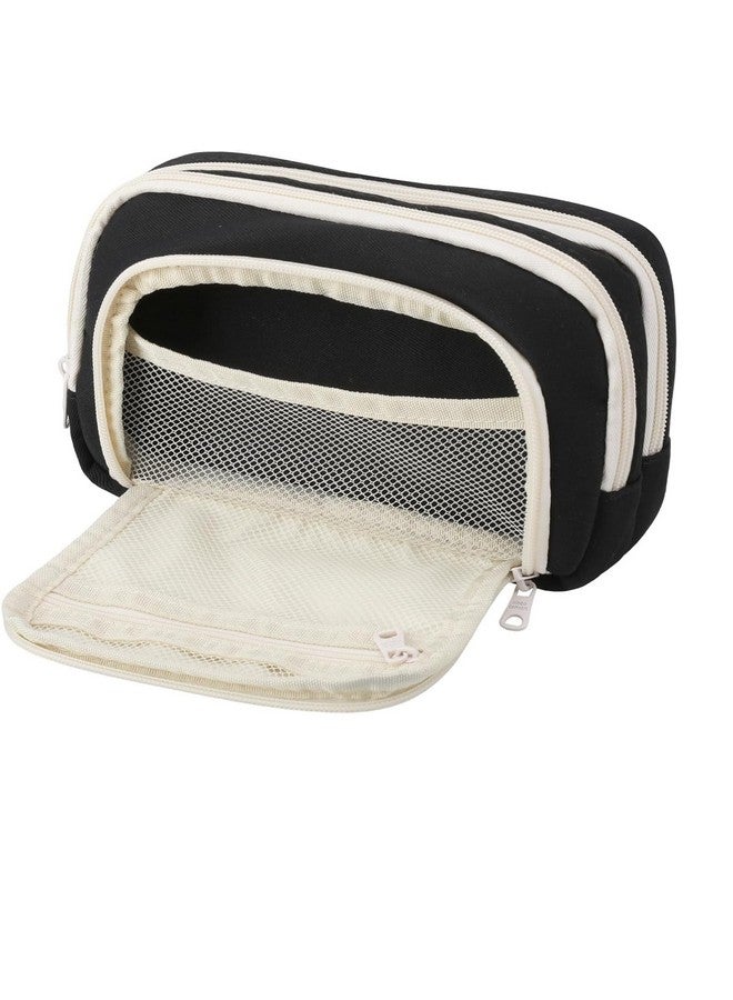 فنبلاست حافظة أقلام فن بلاست كبيرة السعة، متعددة الجيوب بسحاب مزدوج، حقيبة أقلام محمولة، حقيبة جمالية، حافظة أقلام كاواي، حقائب لطيفة للفتيات، حقيبة تنظيم أدوات مكتبية (أسود) - Image 1