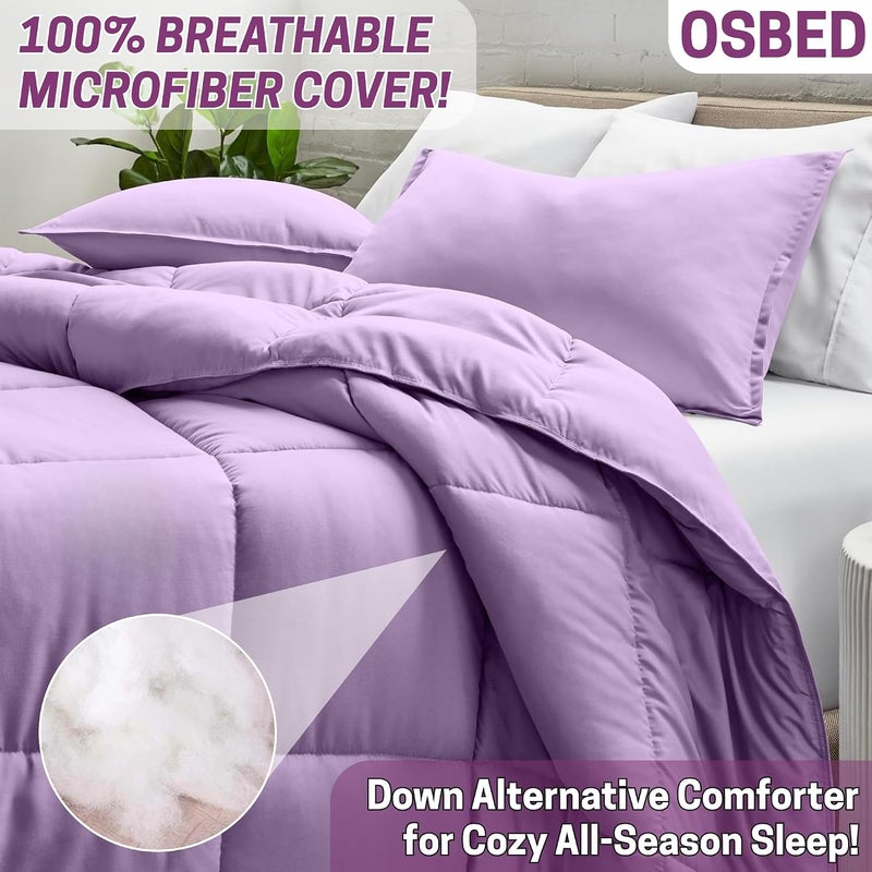Bed Comforter with Lightweight & Soft Down Alternative | Reversible Cooling Comforter for bedding Duvet Inserts for All Seasons with Washable Microfiber Quilt (Lavender, 220 x 240cm) - Image 4