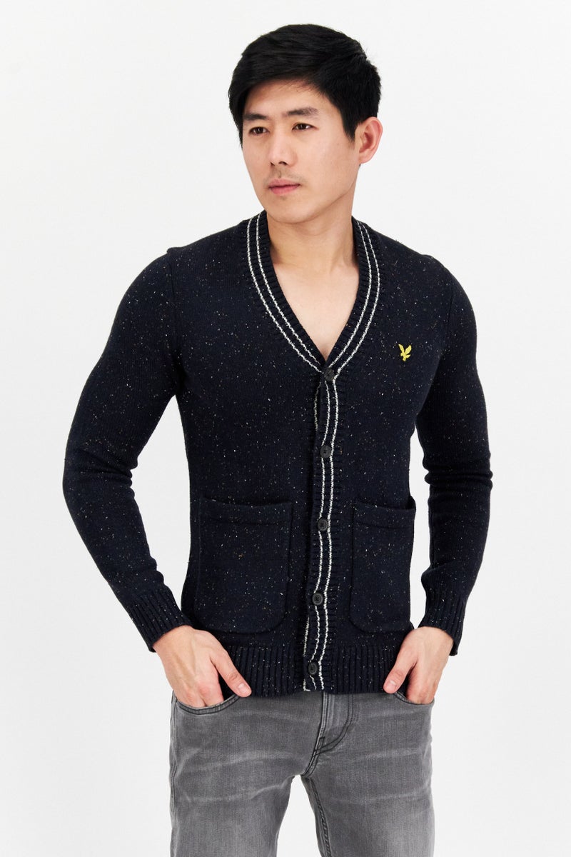 Lyle & Scott Men V-Neck Brand Logo Cardigans, Navy Combo  - Image 1