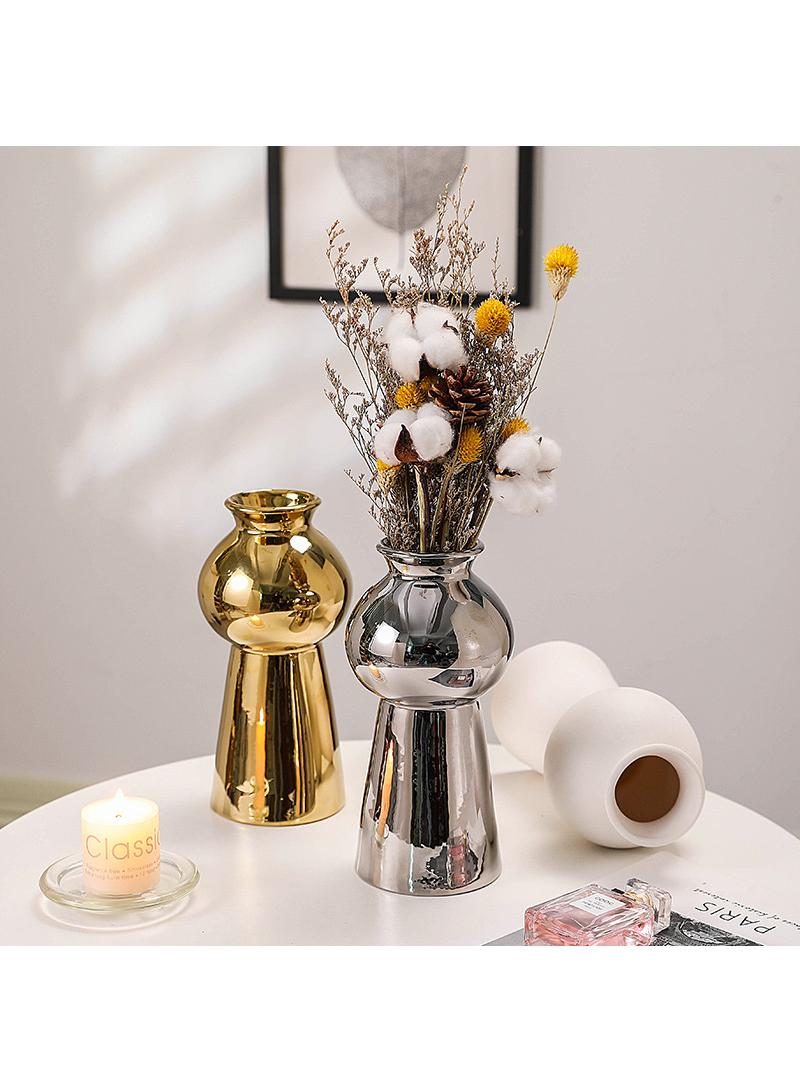 Y&D Golden Matte Plain Burn Floriculture Home Decoration Geometric Ceramic Vase - Image 2