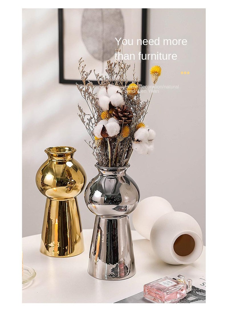 Y&D Golden Matte Plain Burn Floriculture Home Decoration Geometric Ceramic Vase - Image 3